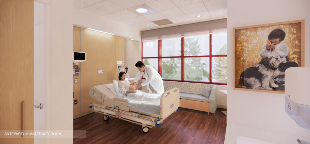 An illustrated rendering of a new hospital room