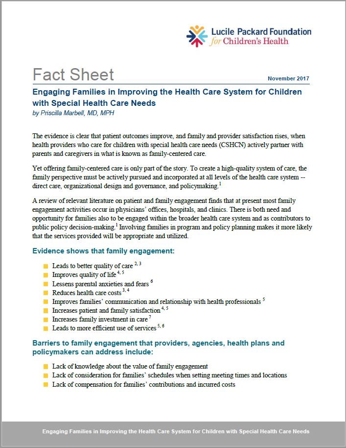 Engaging Families in Improving the Health Care System for Children with ...