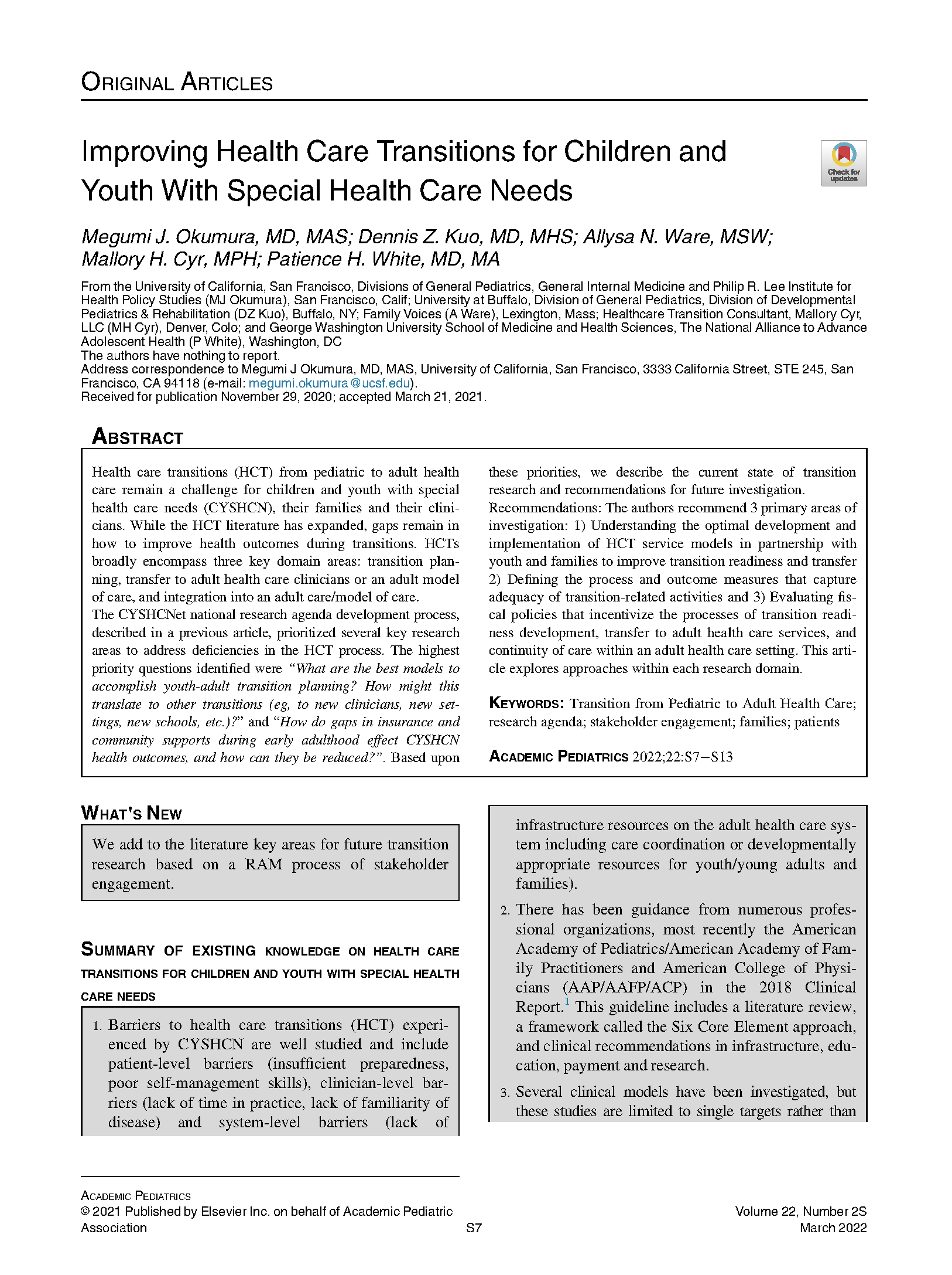Improving Health Care Transitions for Children and Youth With Special ...