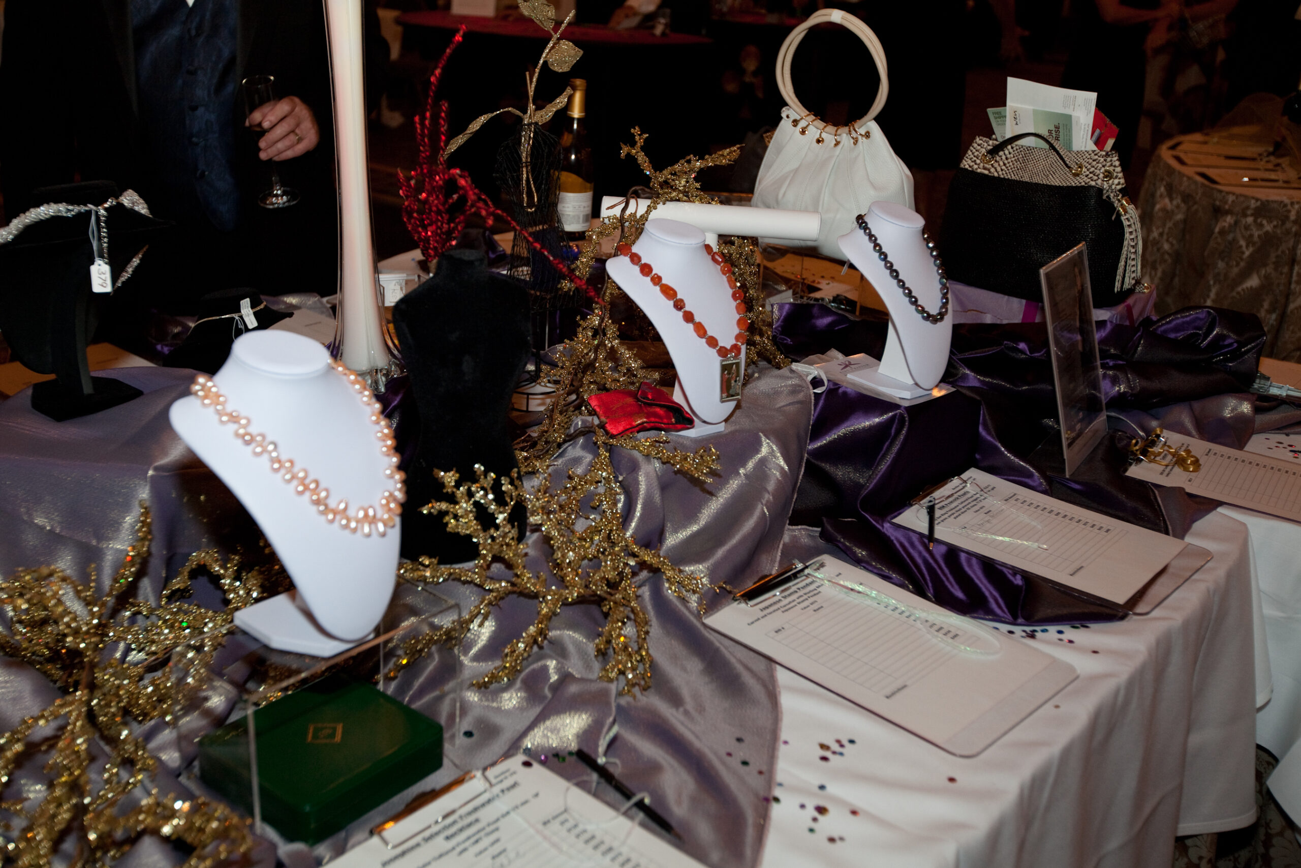 Jewelry displayed on a table