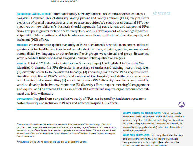 screenshot of first page of article in Pediatrics journal