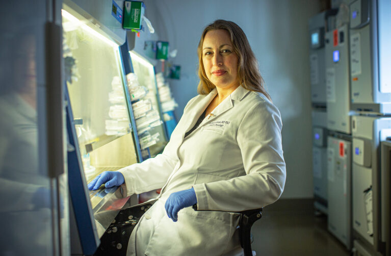 Dr Michelle Monje poses at her lab.