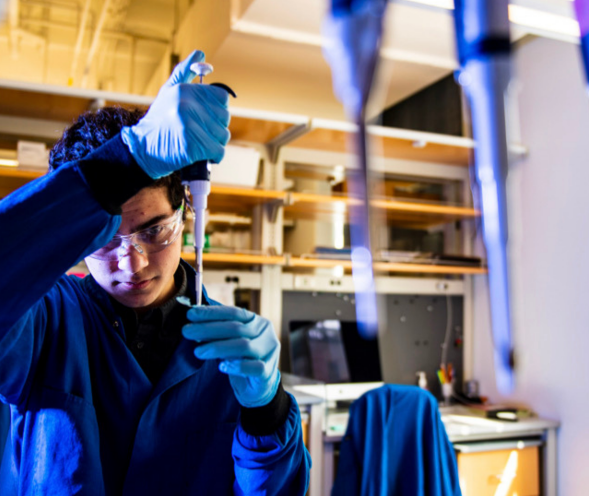Research assistant, Dillon, in biology lab.