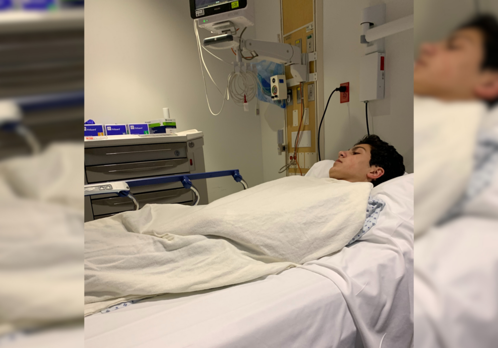 Dillon in recovery after scoliosis surgery.