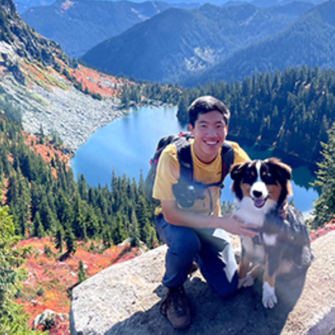 Man hiking with dog