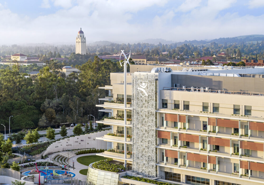 Aerial shot of the Lucile Packard Children's Hospital