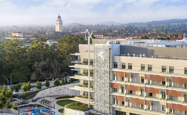 Aerial shot of the Lucile Packard Children's Hospital