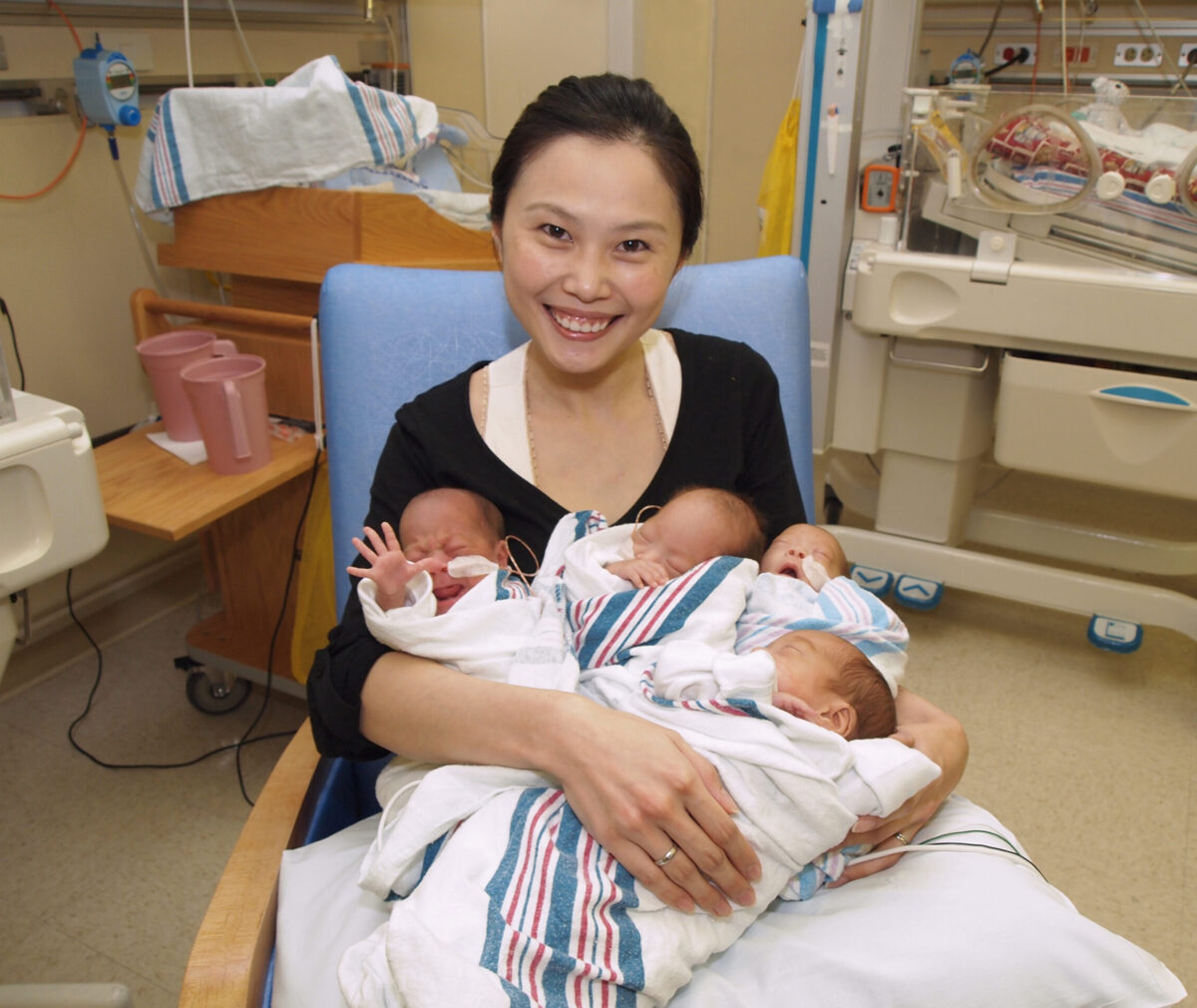 Quadruplet girls: Audrey, Emma, Isabelle, and Natalie Wang. Mom is Samantha. Samantha was referred to the Johnson Center and the Center for Fetal and Maternal Health.Read more here: https://supportlpch.org/blog/fantastic-four-quadruplet-girls-get-healthy-start-packard